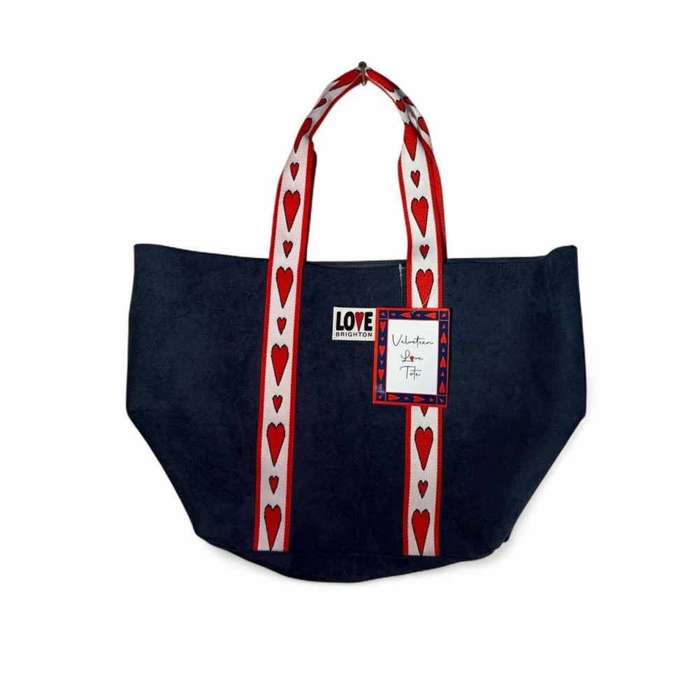 Brighton Navy Tote with Red and White Heart-Strap